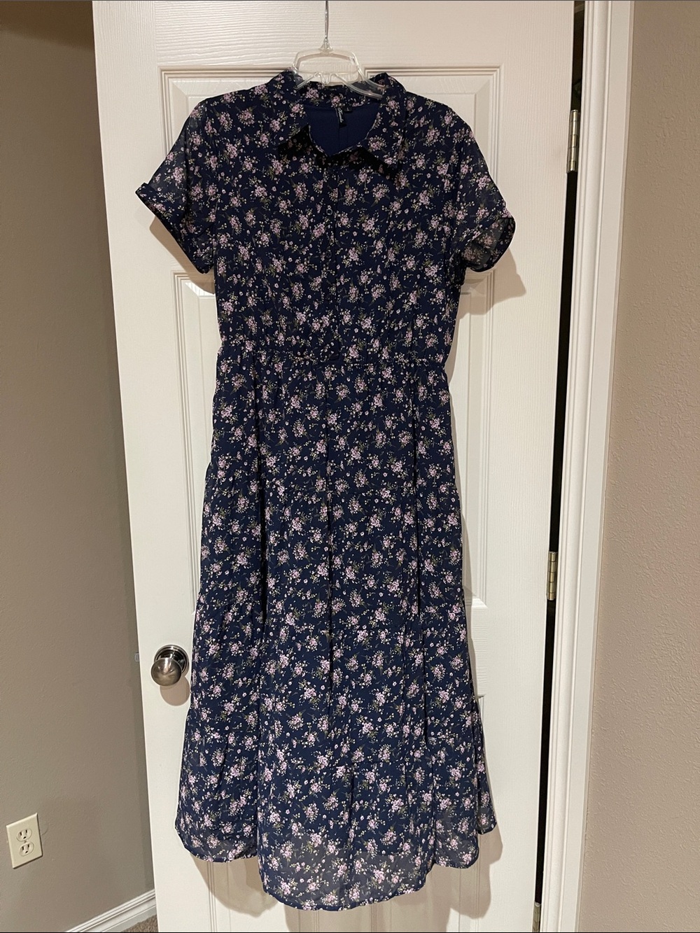 Navy Floral Maxi Dress with Peter Pan Collar